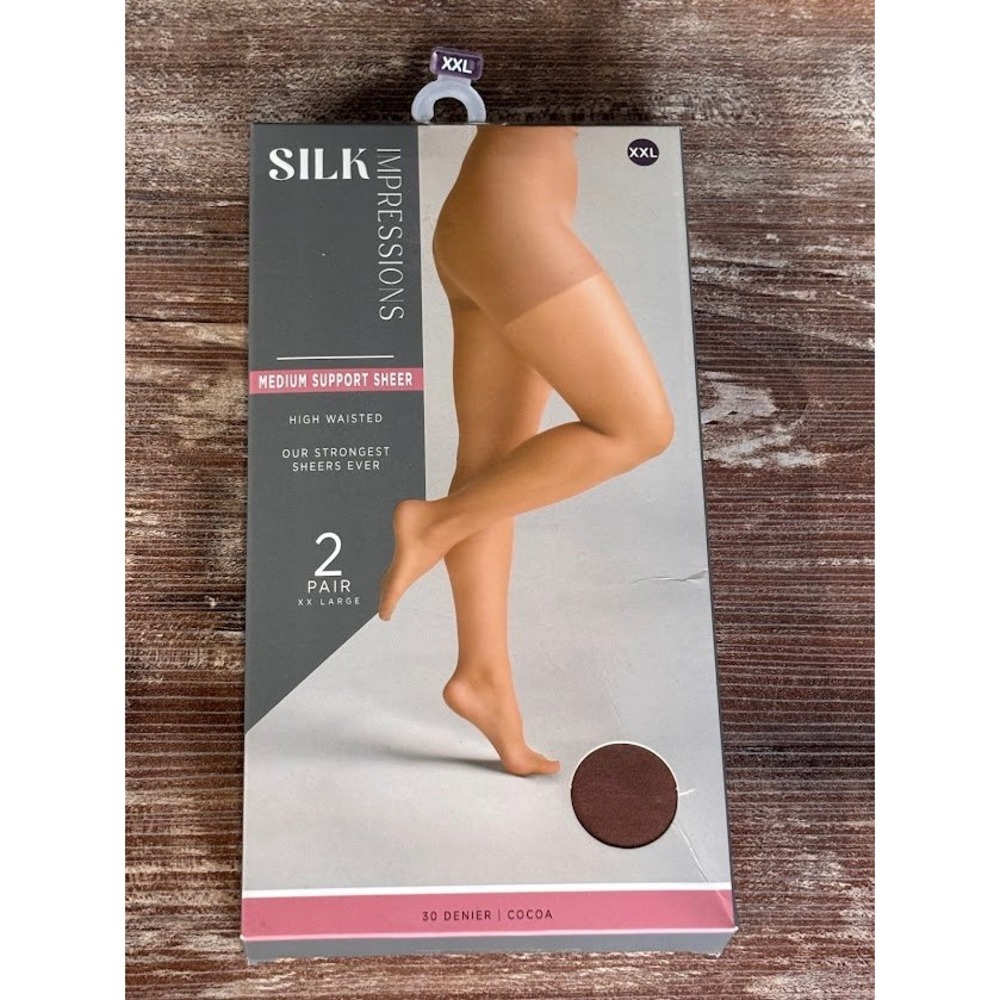 Silk Impressions Medium Support Sheer‎ High Waisted Tights Cocoa XXL 2 Pair